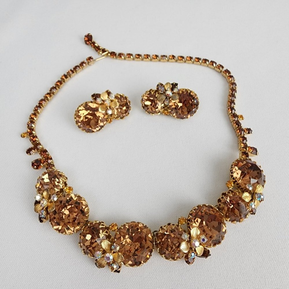 𝅺HATTIE Carnegie Honey Topaz Large Cabochon Necklace Earring Set